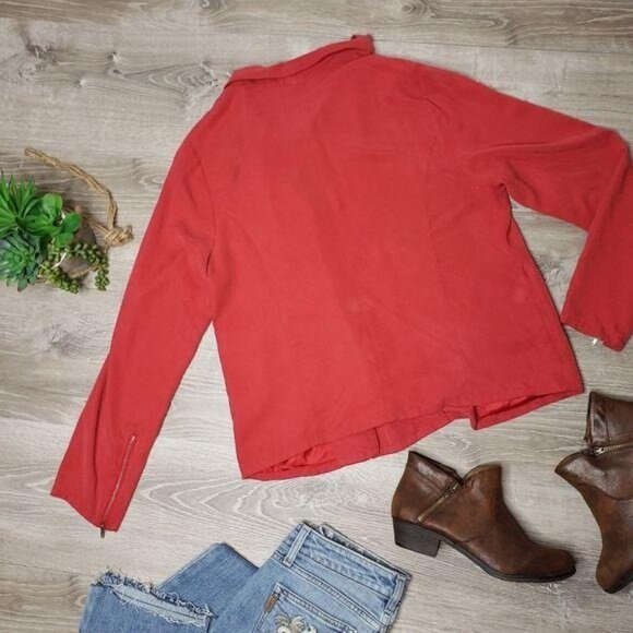 Trouvé Womens Red Zip-Up Modal Jacket Size L moto military style light jacket - Picture 6 of 7